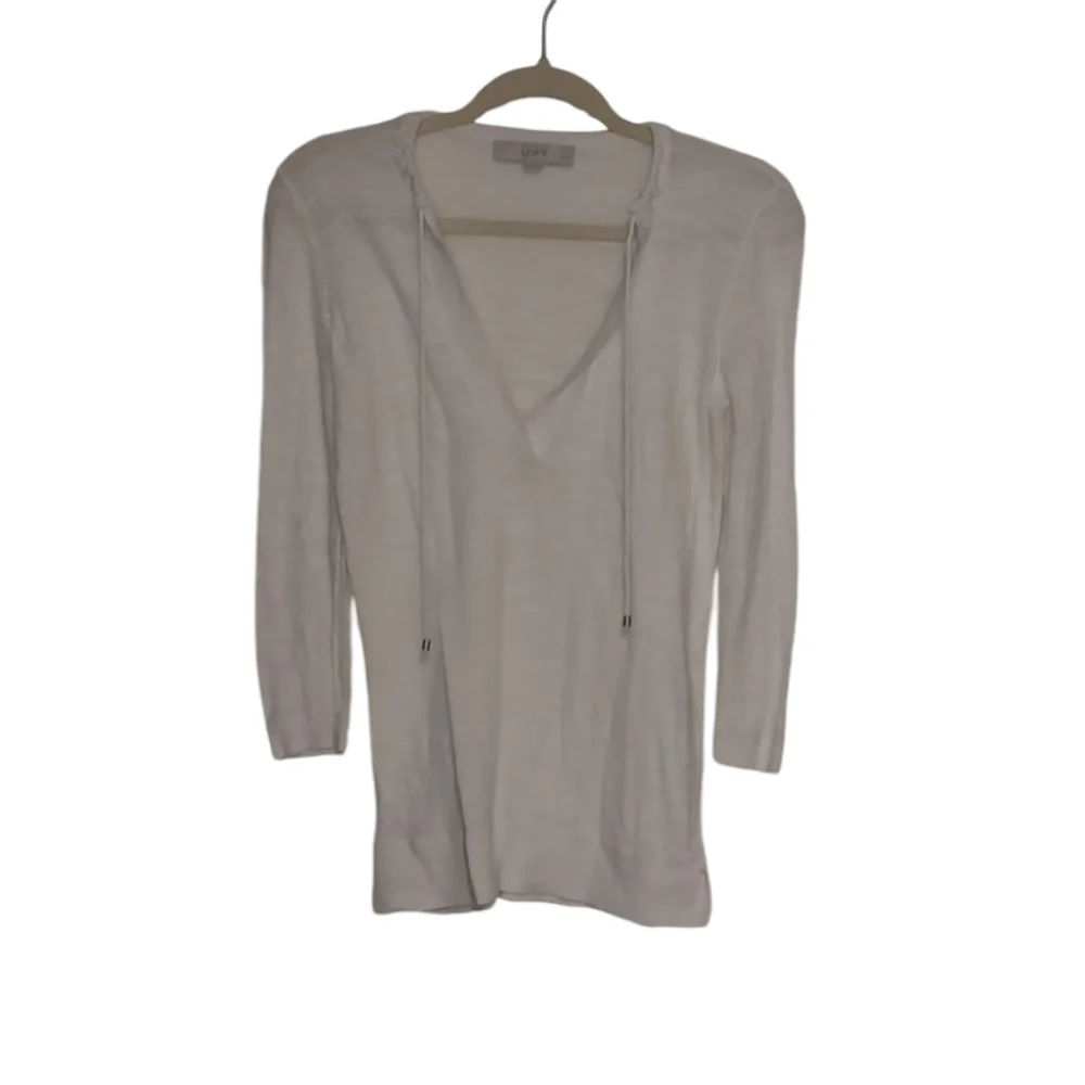 LOFT 100% cotton ivory white long sleeve drawstring lightweight sweater